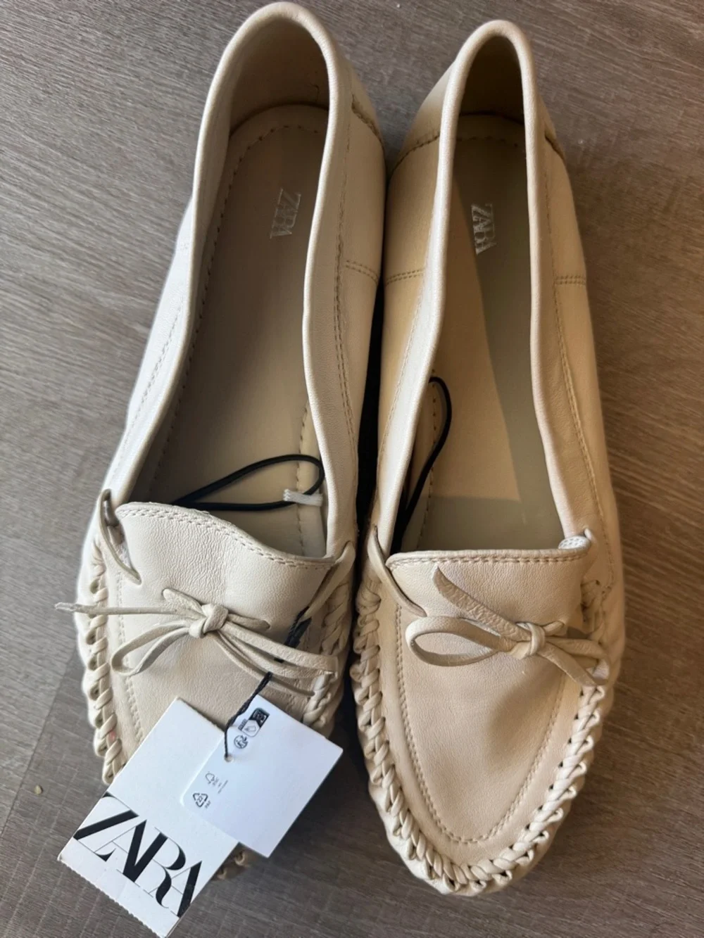 Zara Gathered Soft Leather Loafers (NWT)